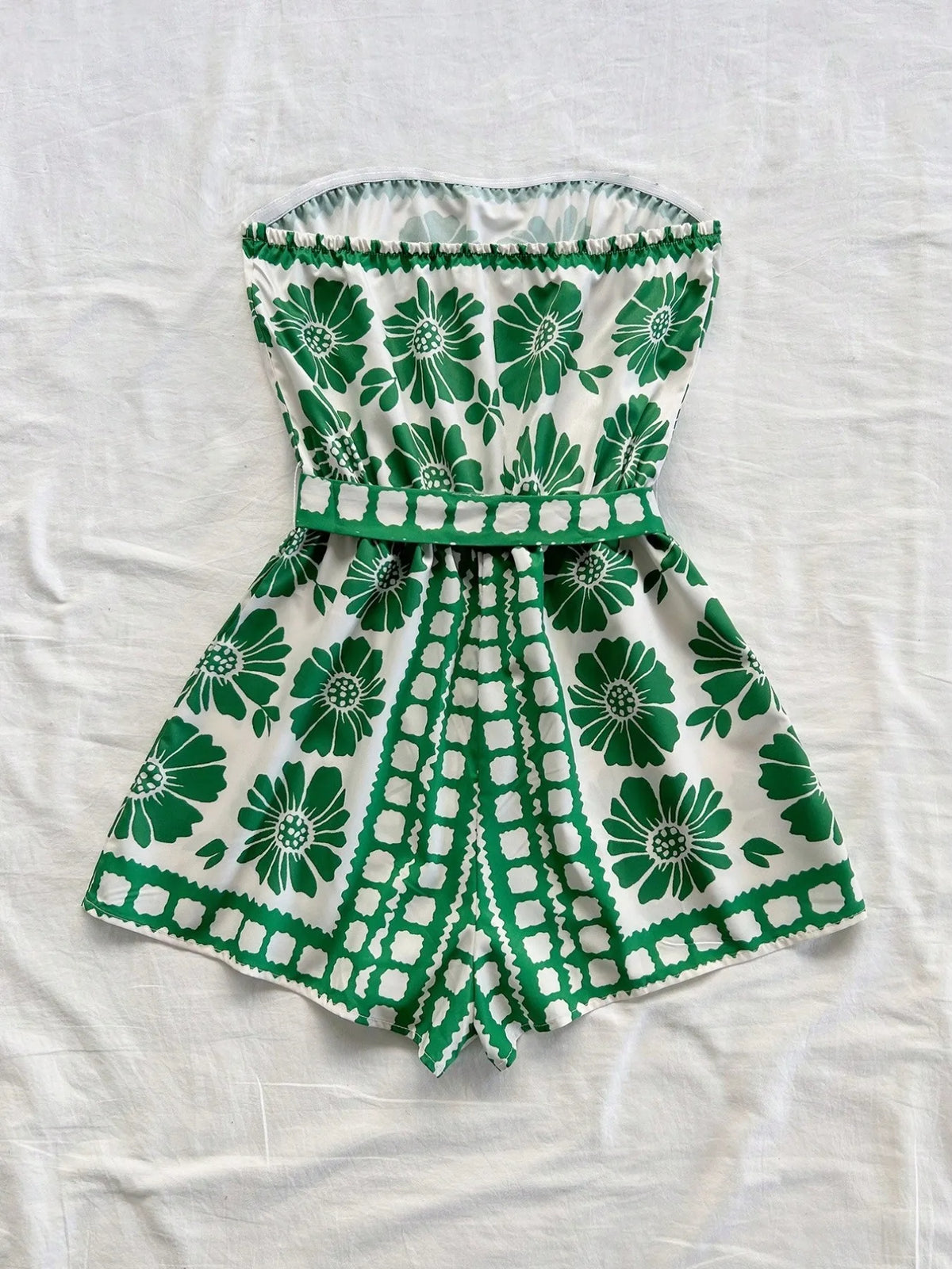 Printed Tube Tie Waist Romper (2)