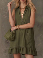 Sleeveless Collared Zip-front Ruffle Hem Dress (2)