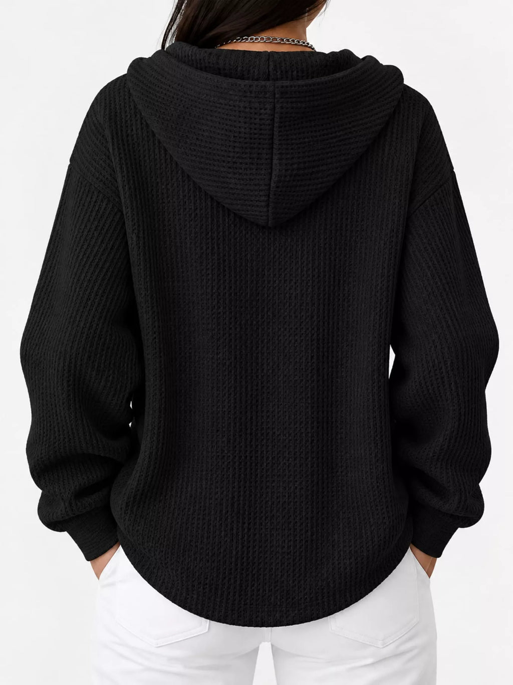 Full Size Waffle Knit Button Detail Hoodie Plus (22)