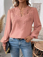 Swiss Dot Lace Detail Long Sleeve Blouse (22)
