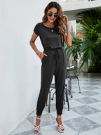 Drawstring Waist Short Sleeve Jogger Jumpsuit (5)