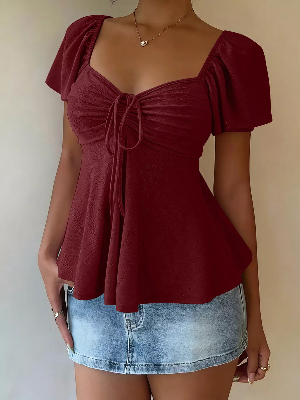 Sweetheart Neck Flutter Sleeve Top (20)