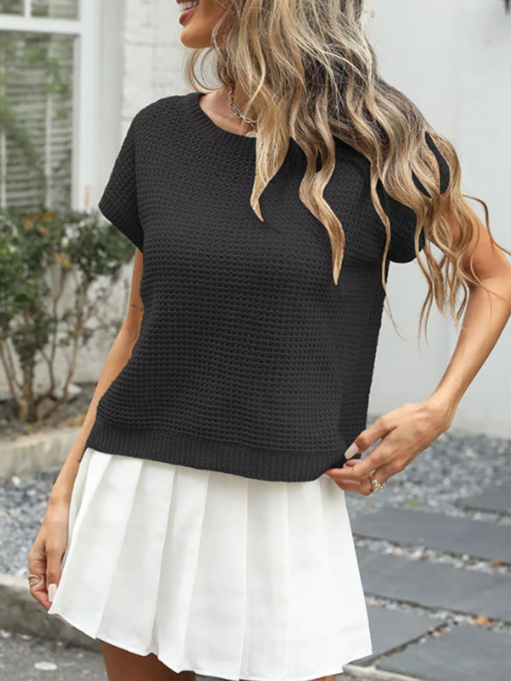 Round Neck Waffle Knit Top (8)