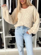 Abstract Pattern Oversized Round Neck Sweater (6)
