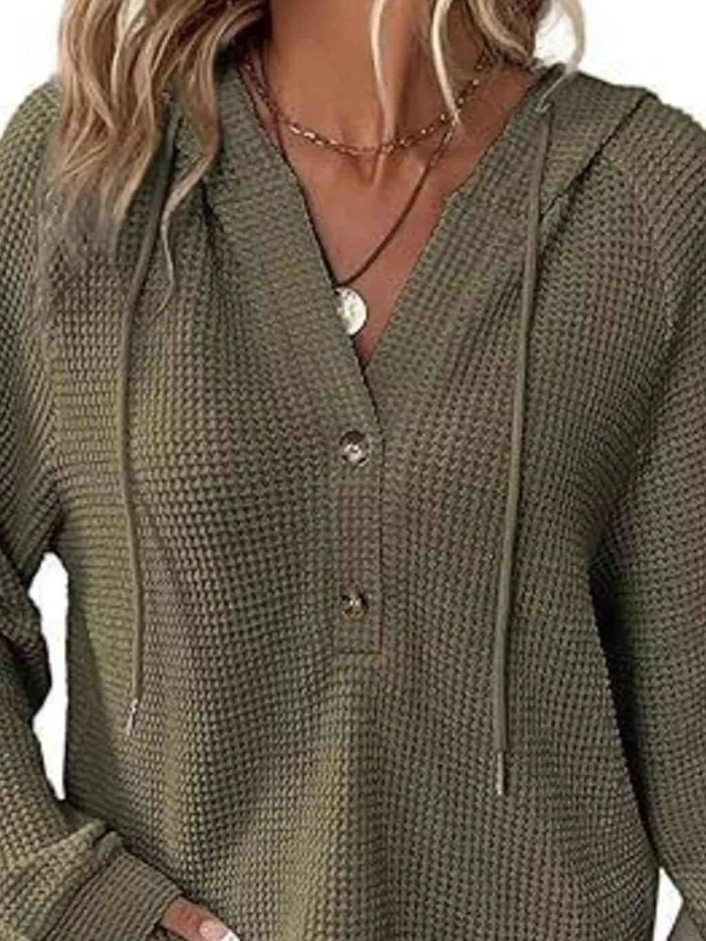 Full Size Waffle Knit Half-button Hoodie Plus (10)