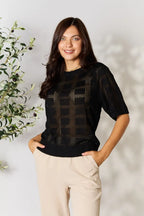 Ribbed Trim Round Neck Knit Top (29)