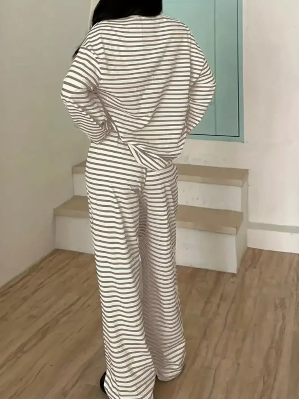 Striped Long Sleeve Top Pants Set (18)