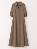 Full Size Button Front Long Sleeve Maxi Shirt Dress Plus (41)