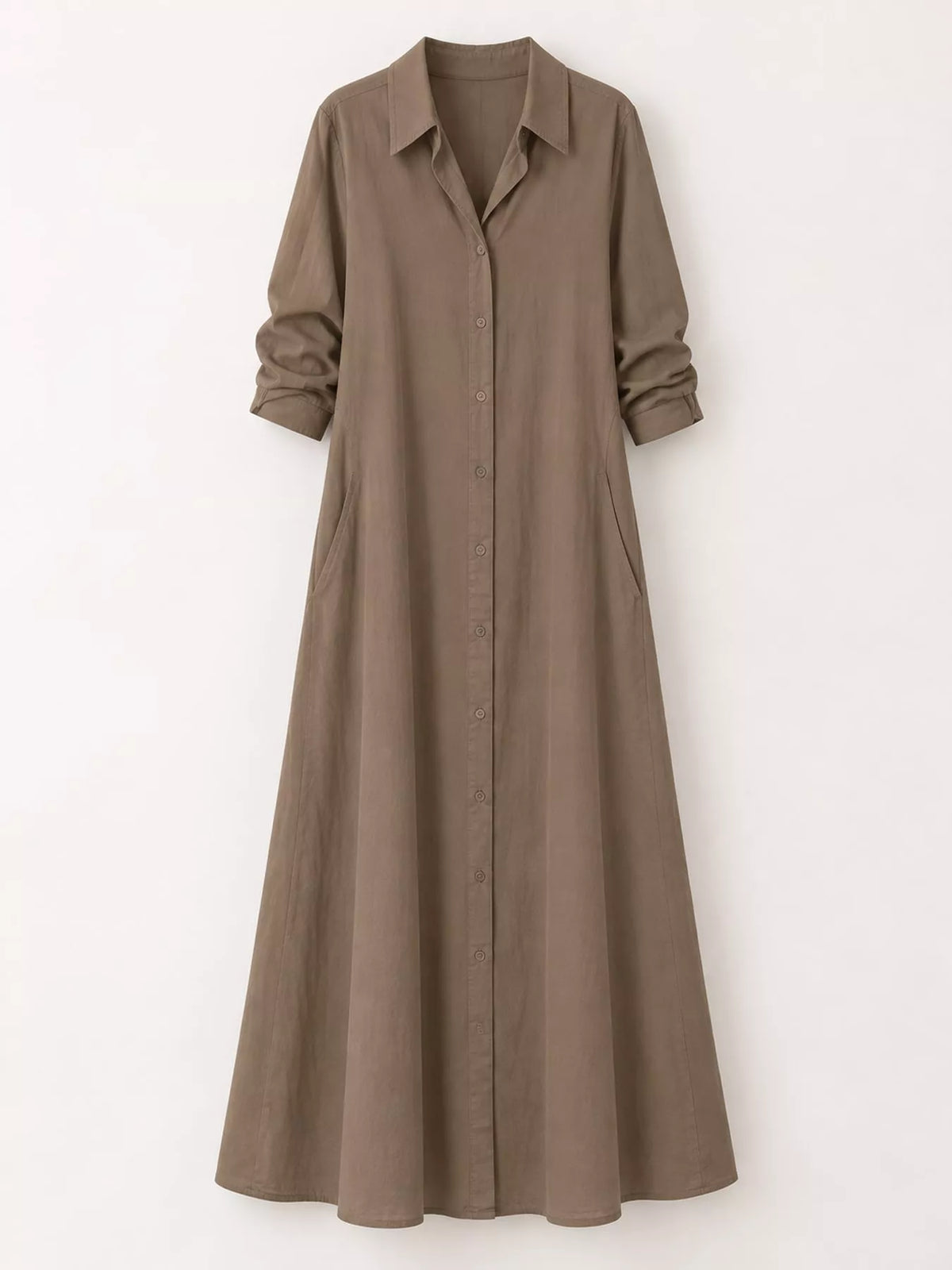 Full Size Button Front Long Sleeve Maxi Shirt Dress Plus (41)