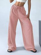 Full Size Striped Drawstring Waist Wide Leg Pants Plus (3)