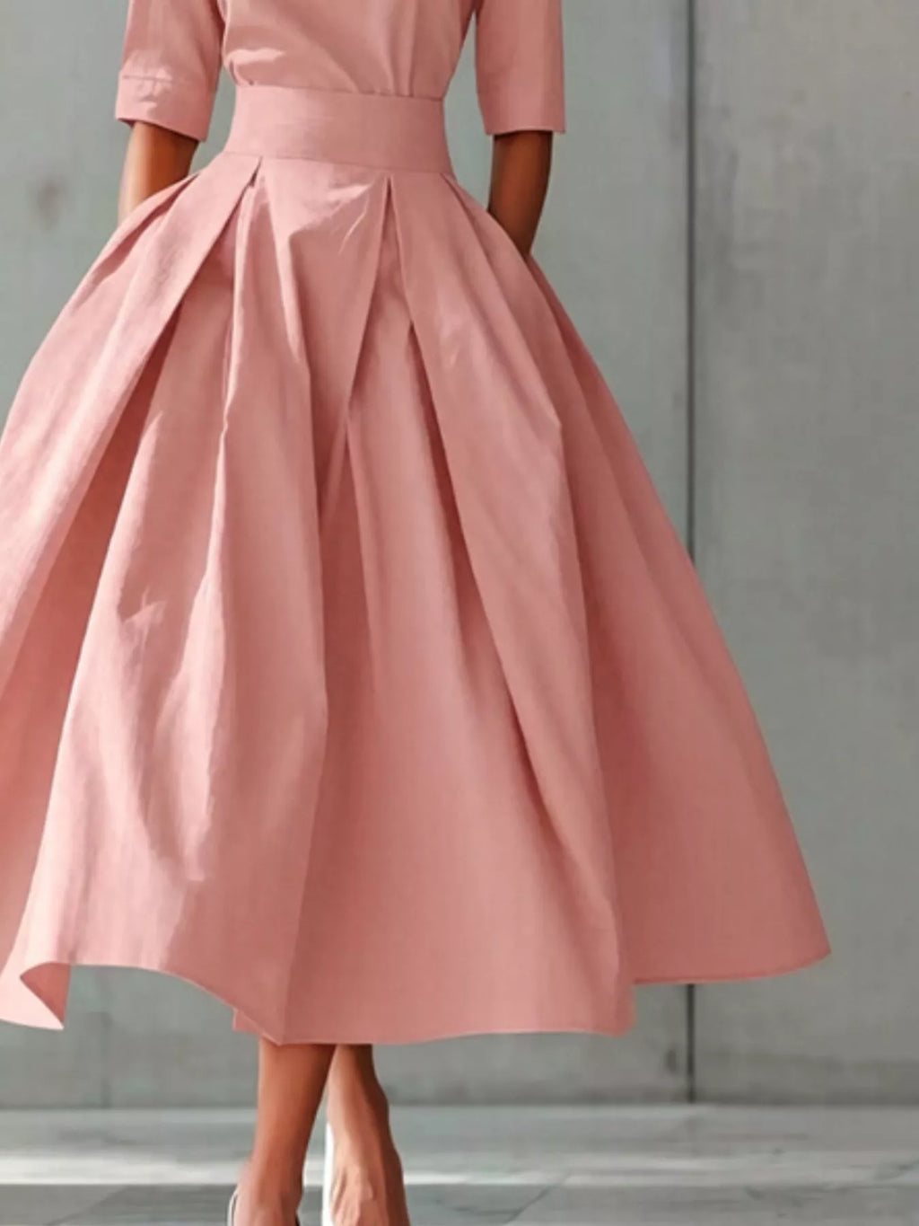 Round Neck A-line Midi Dress (5)
