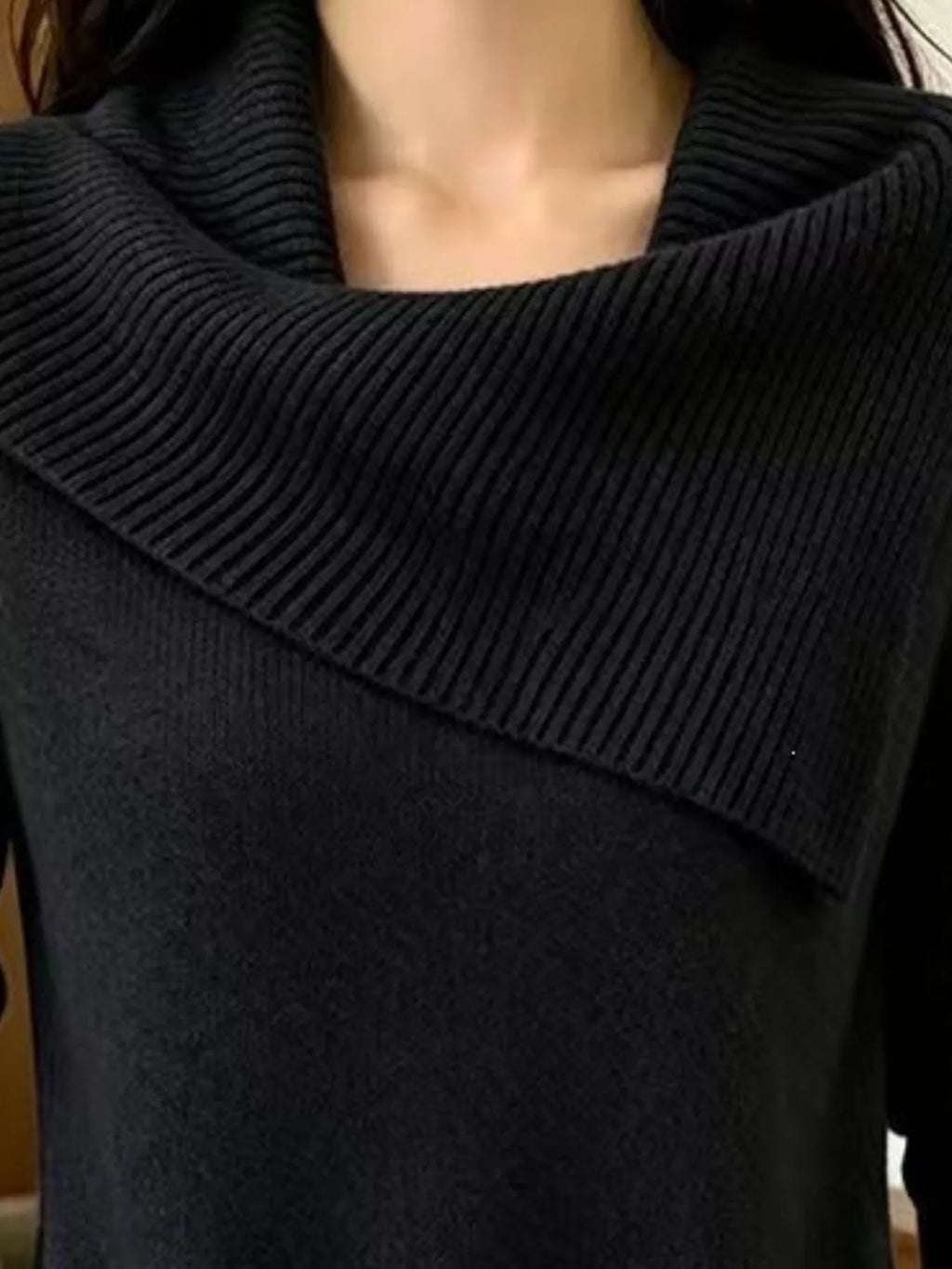 Full Size Asymmetric Ribbed Collar Sweater Plus (5)