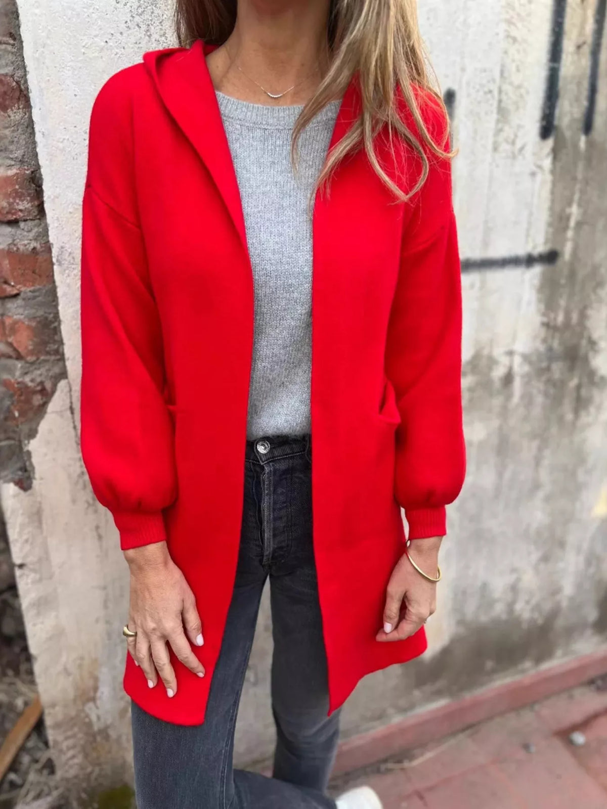 Full Size Open Front Drop Shoulder Hooded Cardigan Plus