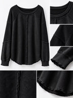 Waffle Knit Raglan Sleeve Sweatshirt (11)