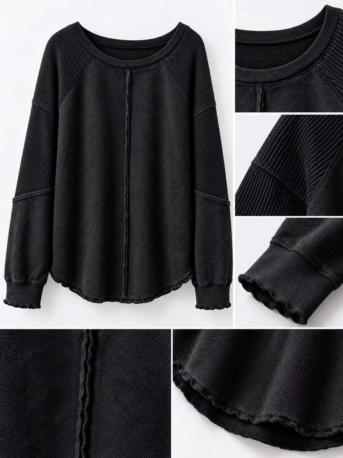 Waffle Knit Raglan Sleeve Sweatshirt (11)