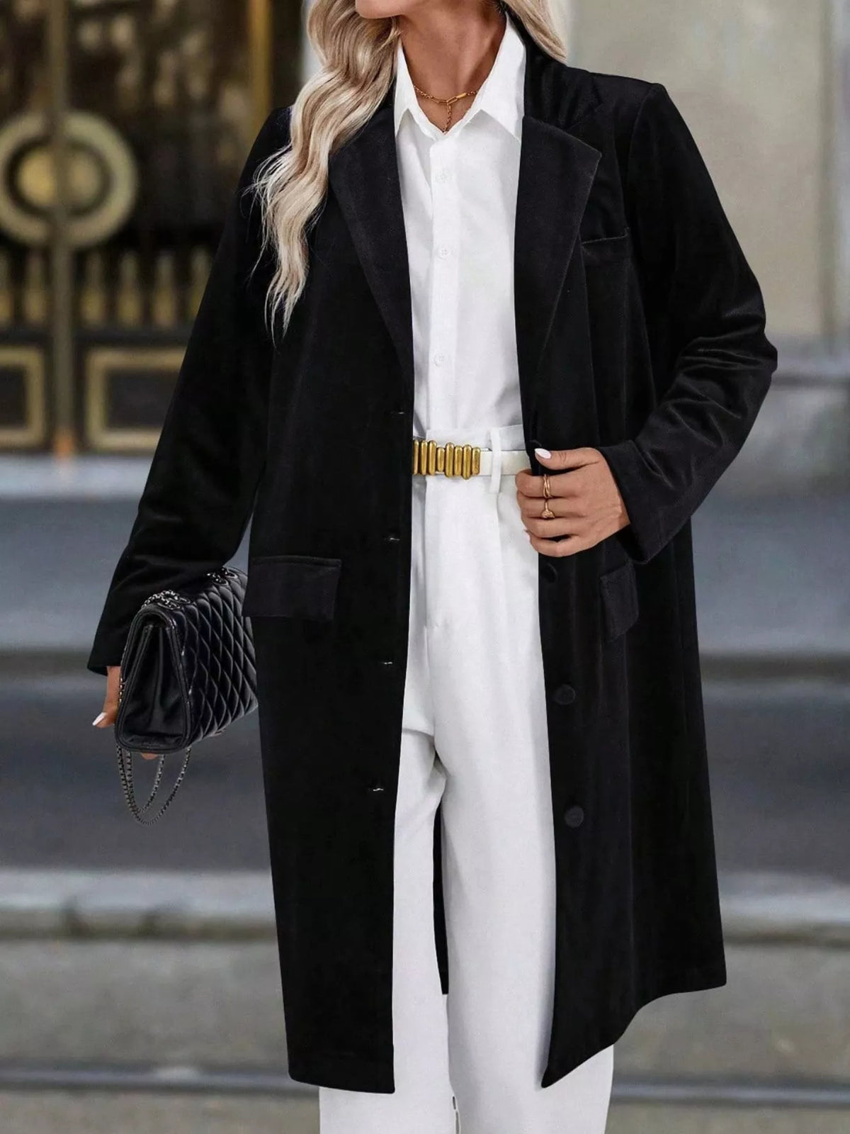 Lapel Collar Long Sleeve Longline Coat (7)
