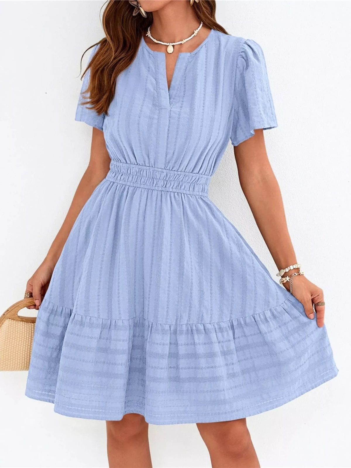 Short Sleeve Smocked Waist Tiered Dress (9)