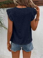 Eyelet Round Neck Cap Sleeve Top (20)