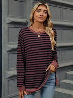 Striped Round Neck Long Sleeve T-shirt (14)
