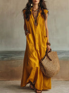 Sleeveless Button-down Linen Maxi Dress (2)