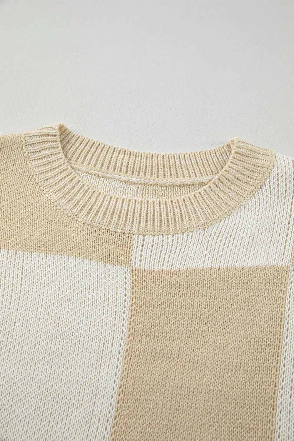 Checkered Round Neck Drop Shoulder Sweater (15)