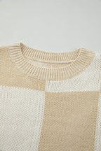 Checkered Round Neck Drop Shoulder Sweater (15)
