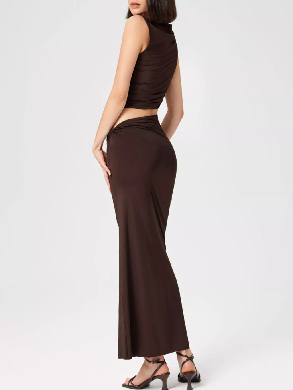 Asymmetrical Ruched Knit Top Skirt Set (3)