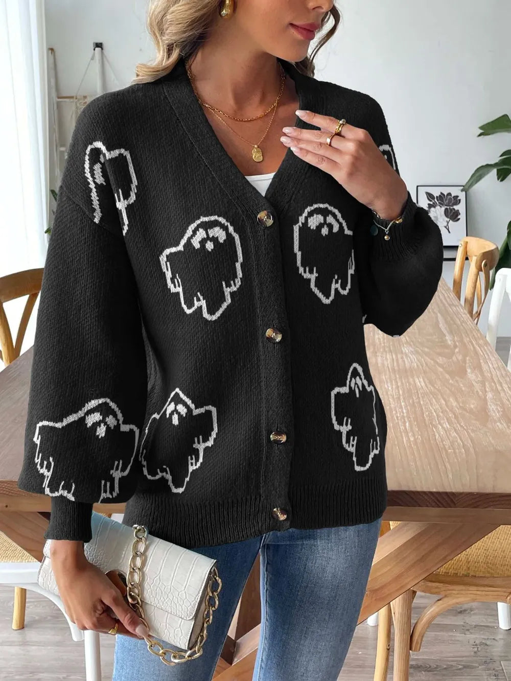 V-neck Dropped Shoulder Cardigan (8)