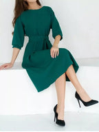 Elegant Belted Waist Midi Dress (2)