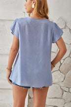 Ruched V-neck Flounce Sleeve Blouse (19)