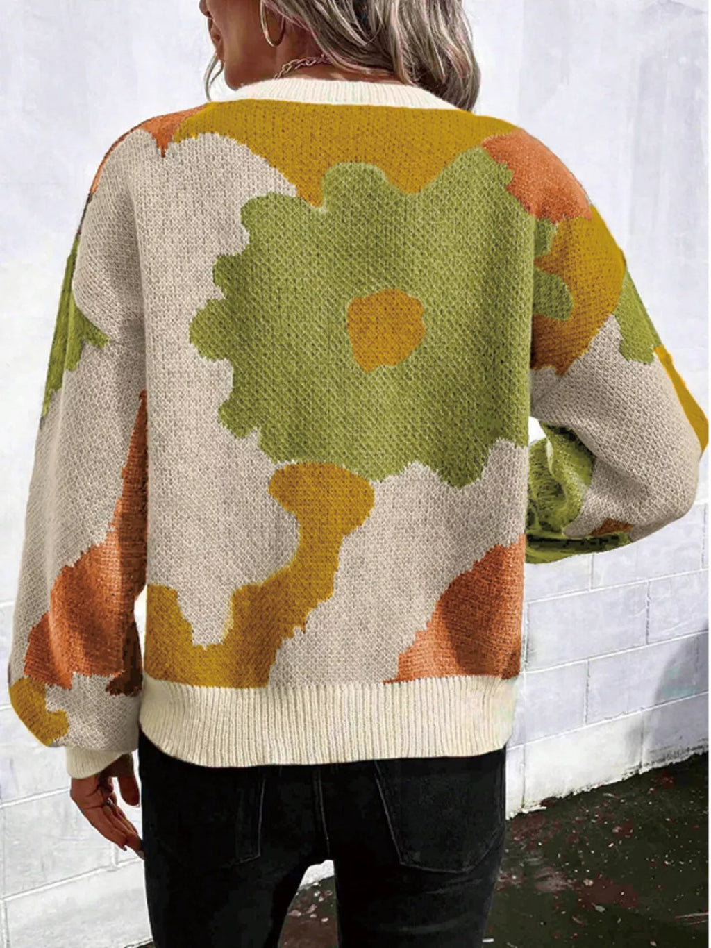 Floral Pattern Round Neck Sweater (14)