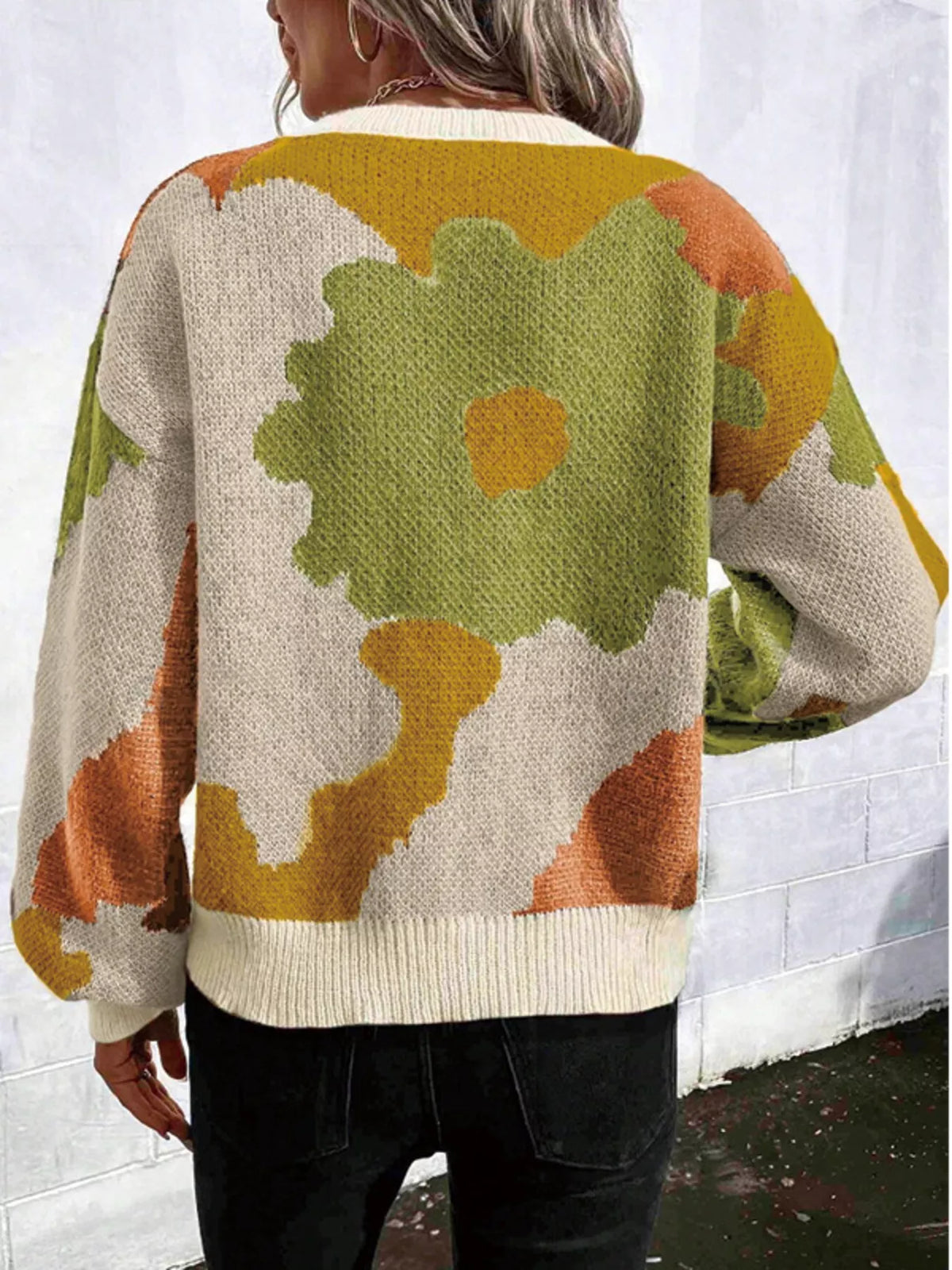 Floral Pattern Round Neck Sweater (14)