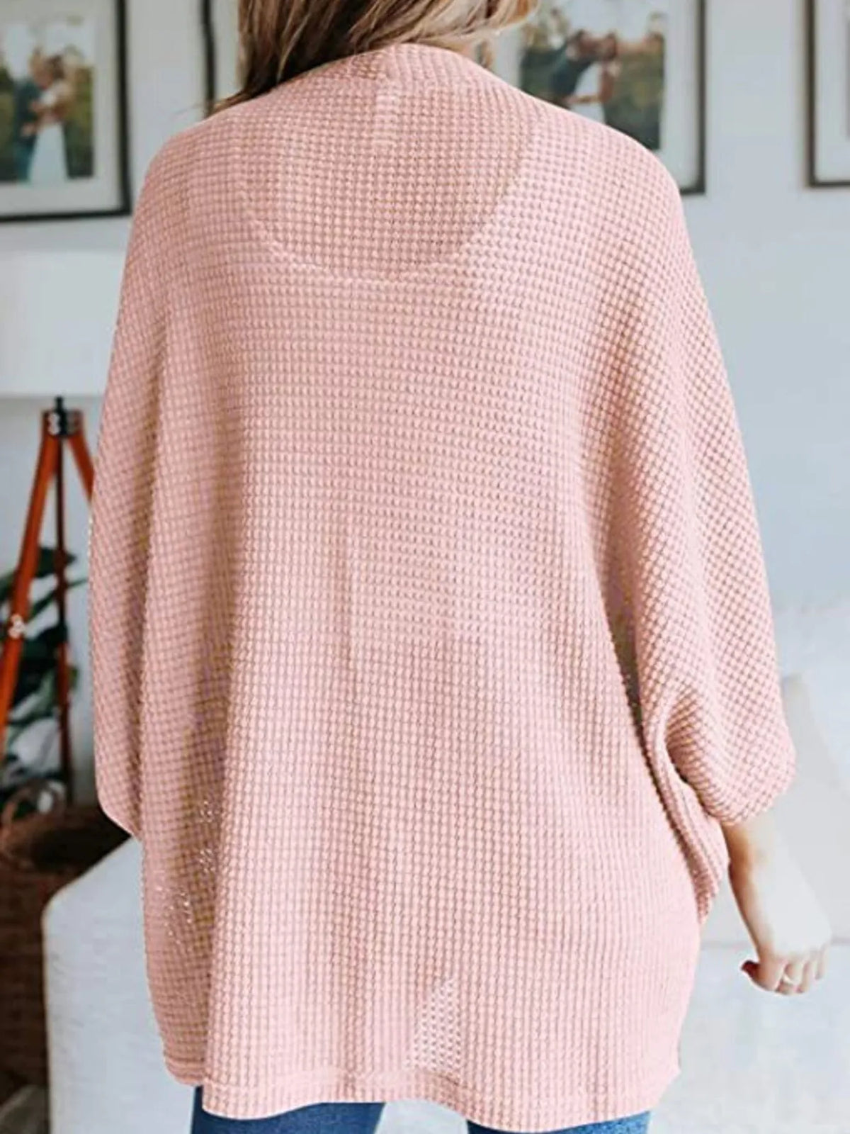 Full Size Open Front Waffle Knit Cardigan Plus (2)