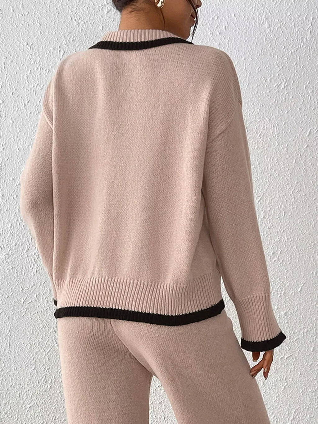 Contrast Trim Polo Collar Sweater (5)