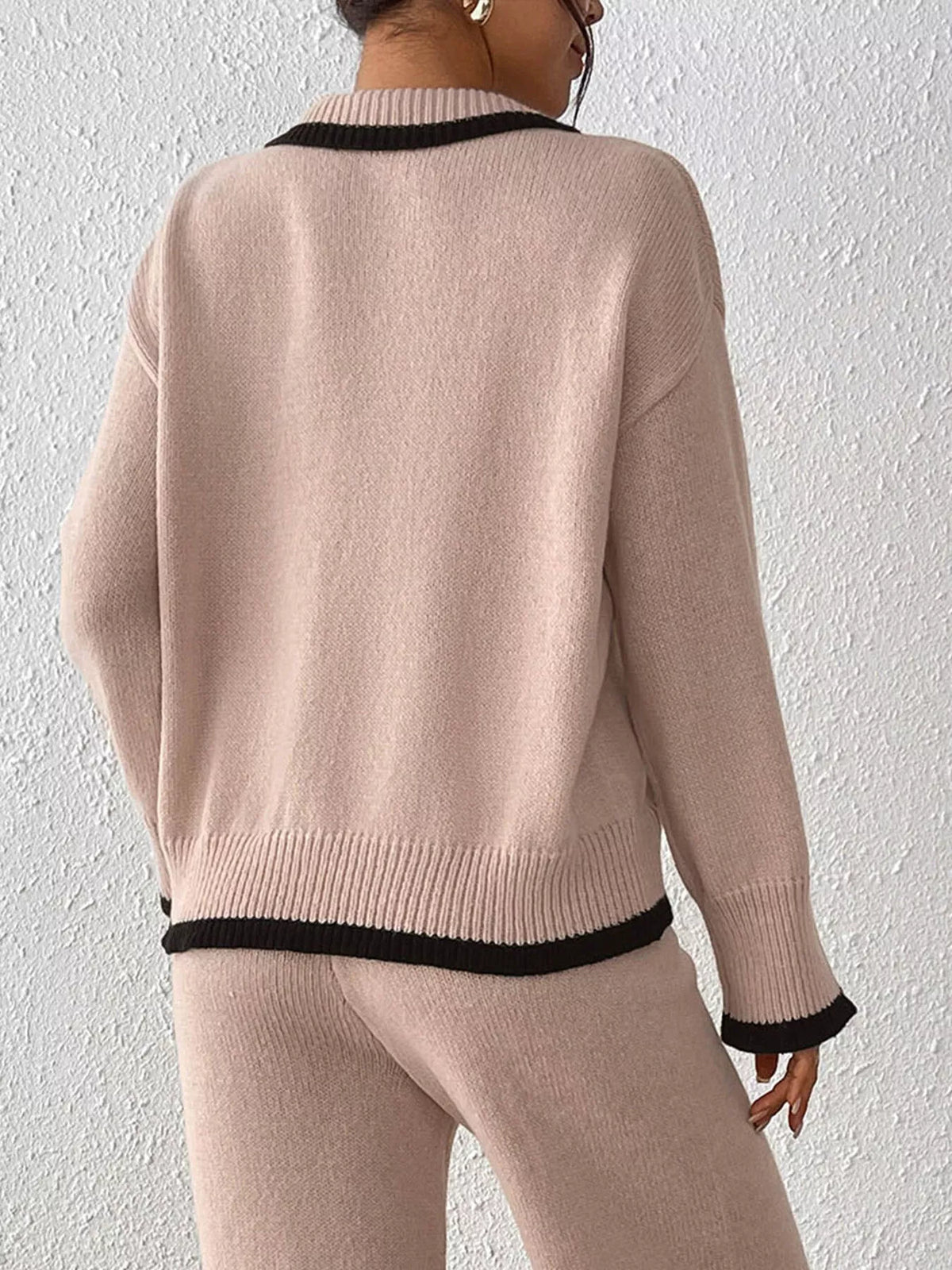 Contrast Trim Polo Collar Sweater (5)