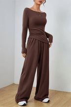 Boat Neck Long Sleeve Top Pants Set (6)