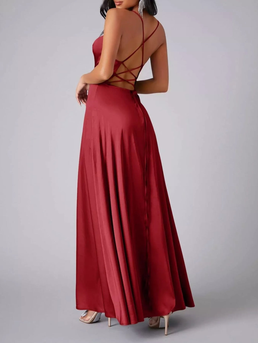 Lace Up Back Split Maxi Dress (2)