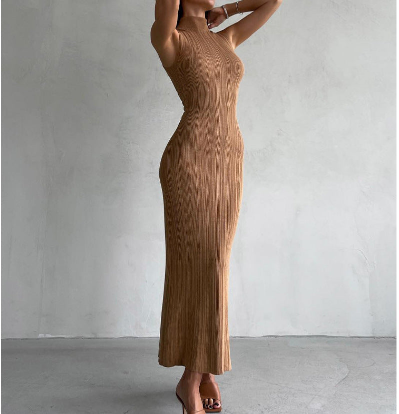 Knitted Turtleneck Sleeveless Midi Dress Elegant French variant CJLY201737215OL