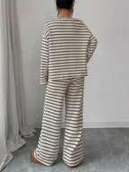Striped Knit Dropped Shoulder Top Pants Set (4)
