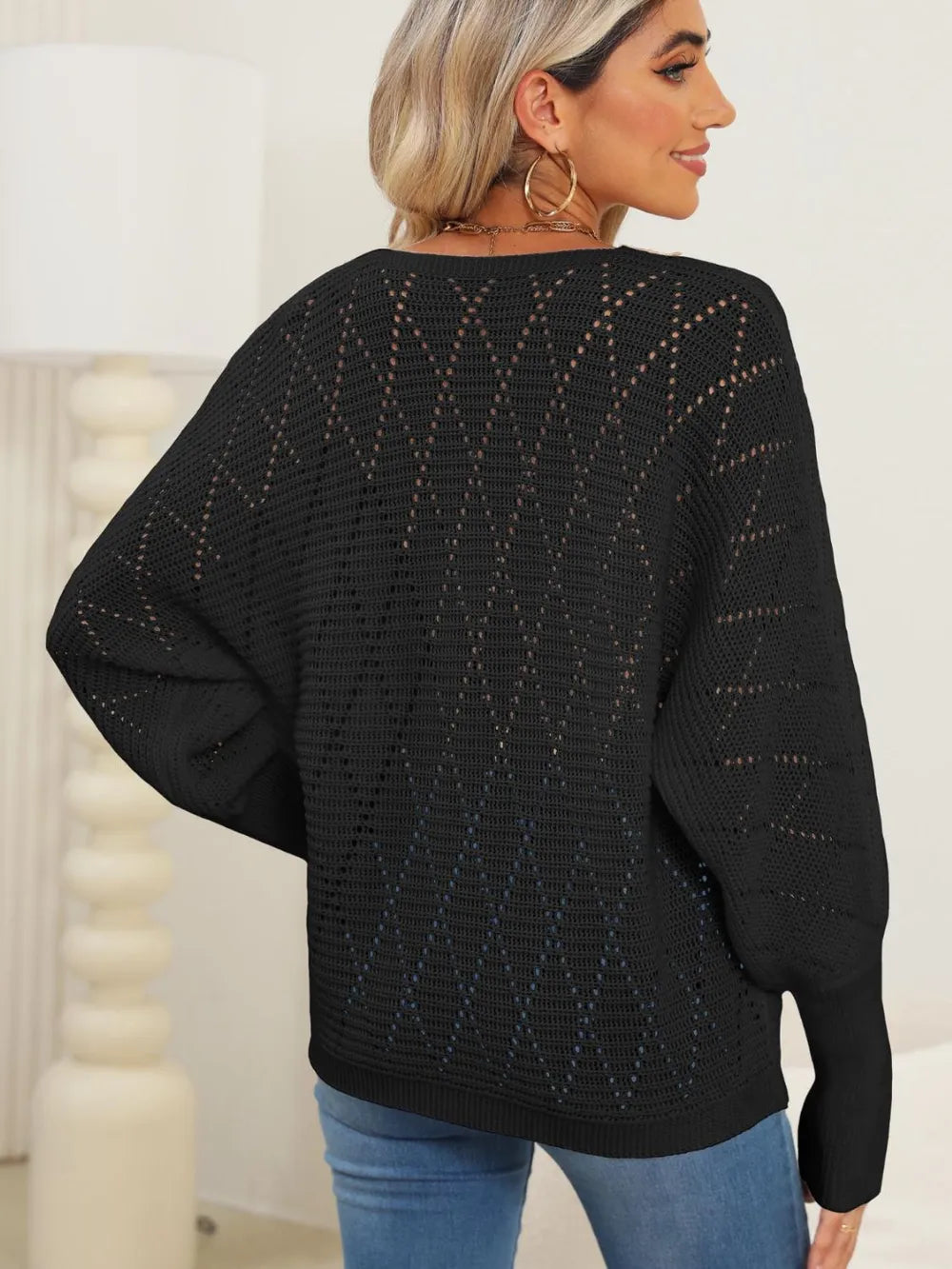 Lace Detail V-neck Long Sleeve Sweater (7)