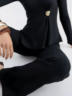 Ribbed Knit Round Neck Top Pants Sweater Set (3)