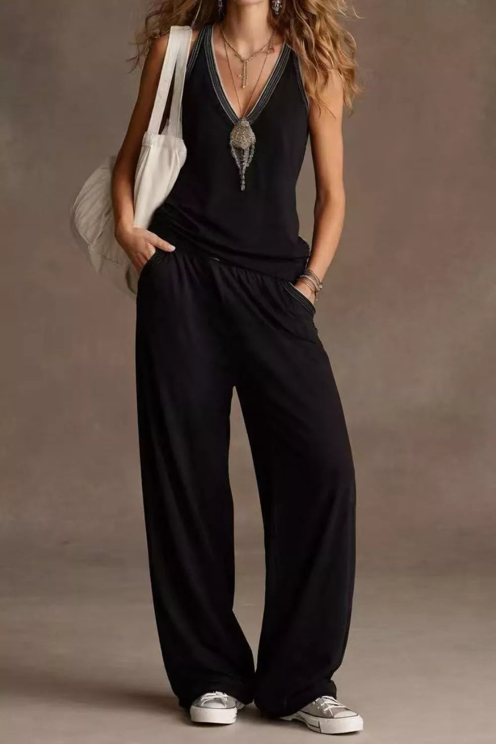 V-neck Tank Wide Leg Pants Set (8)