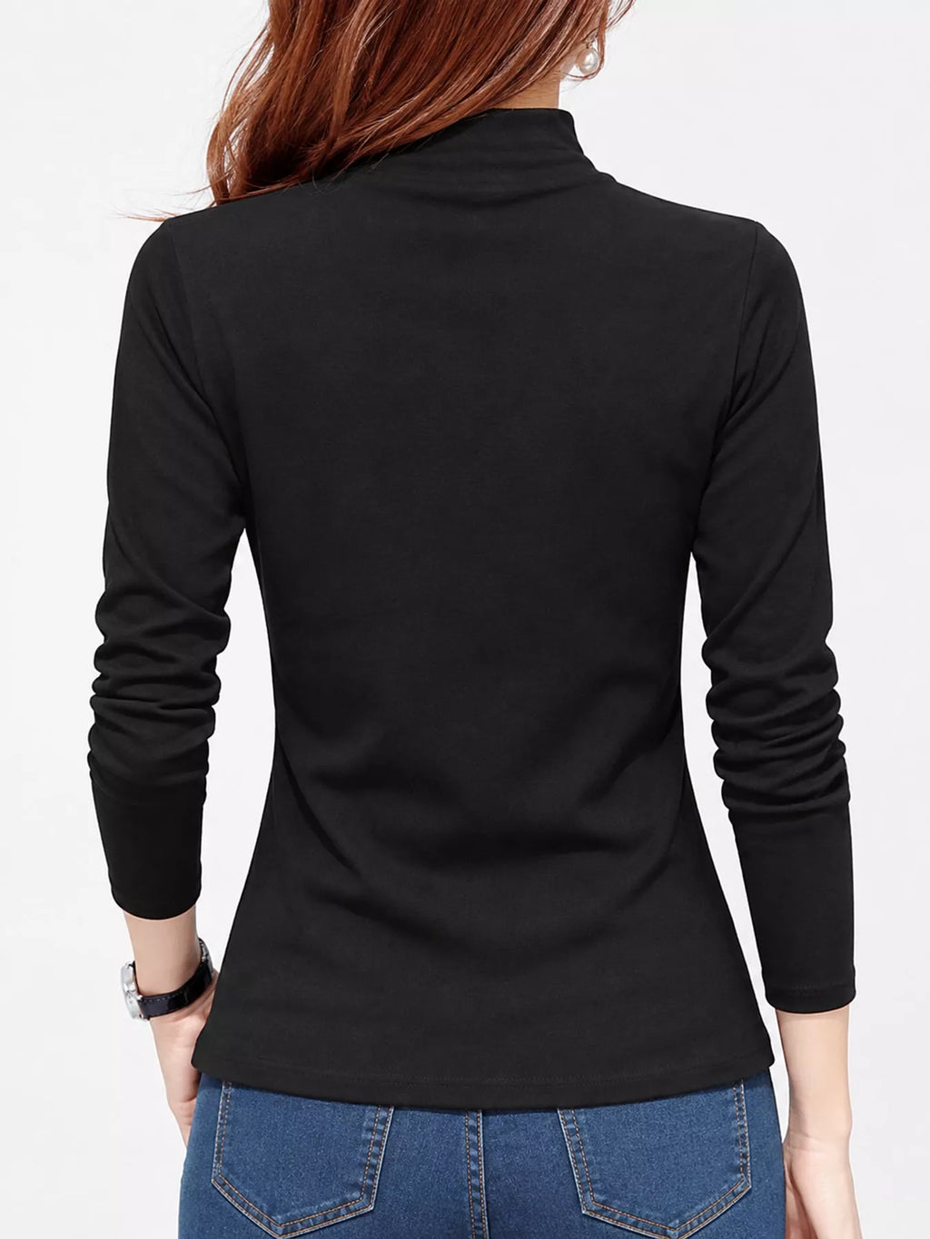 Full Size Slim-fit Mock Neck Long Sleeve Basic T-shirt Plus (13)