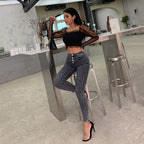 Jeans High Waist Hip Buttocks Pencil Pants variant CJNSXZNZ01143-Grey-S|CJNSXZNZ01143-Grey-M|CJNSXZNZ01143-Grey-XL|CJNSXZNZ01143-Grey-L
