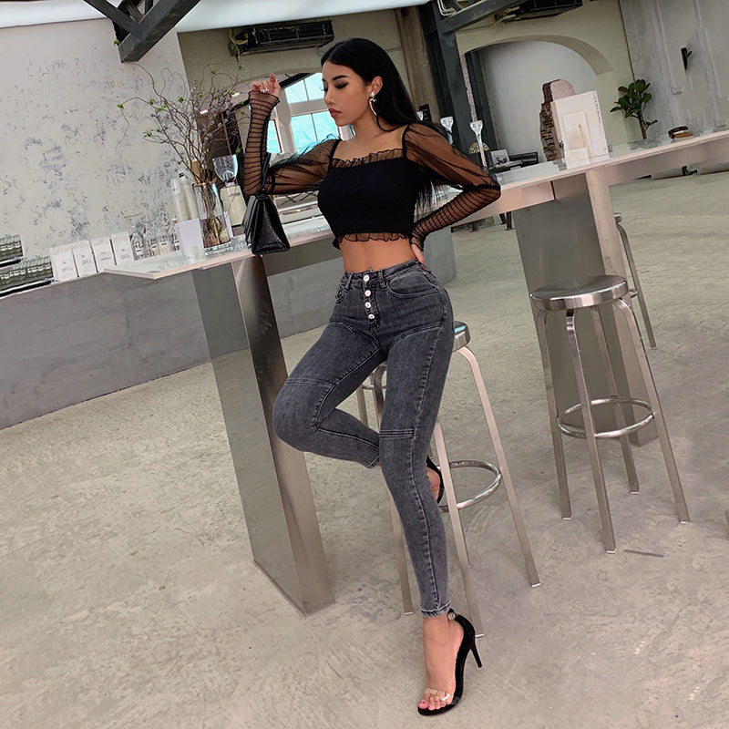 Jeans High Waist Hip Buttocks Pencil Pants variant CJNSXZNZ01143-Grey-S|CJNSXZNZ01143-Grey-M|CJNSXZNZ01143-Grey-XL|CJNSXZNZ01143-Grey-L