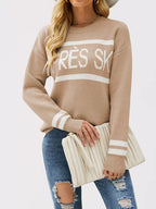 Letter Crew Neck Dropped Shoulder Sweater (8)