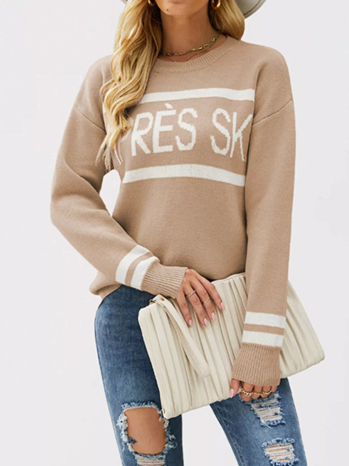 Letter Crew Neck Dropped Shoulder Sweater (8)
