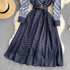 Color-blocking Striped Print Slim Mid-length Retro Dress photo 2