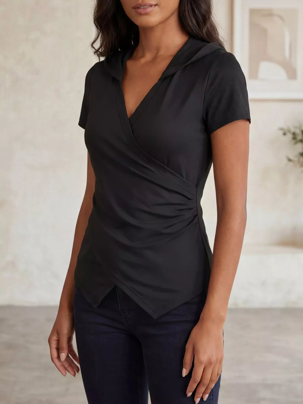 Hooded Wrap Front Slim Fit Top (3)