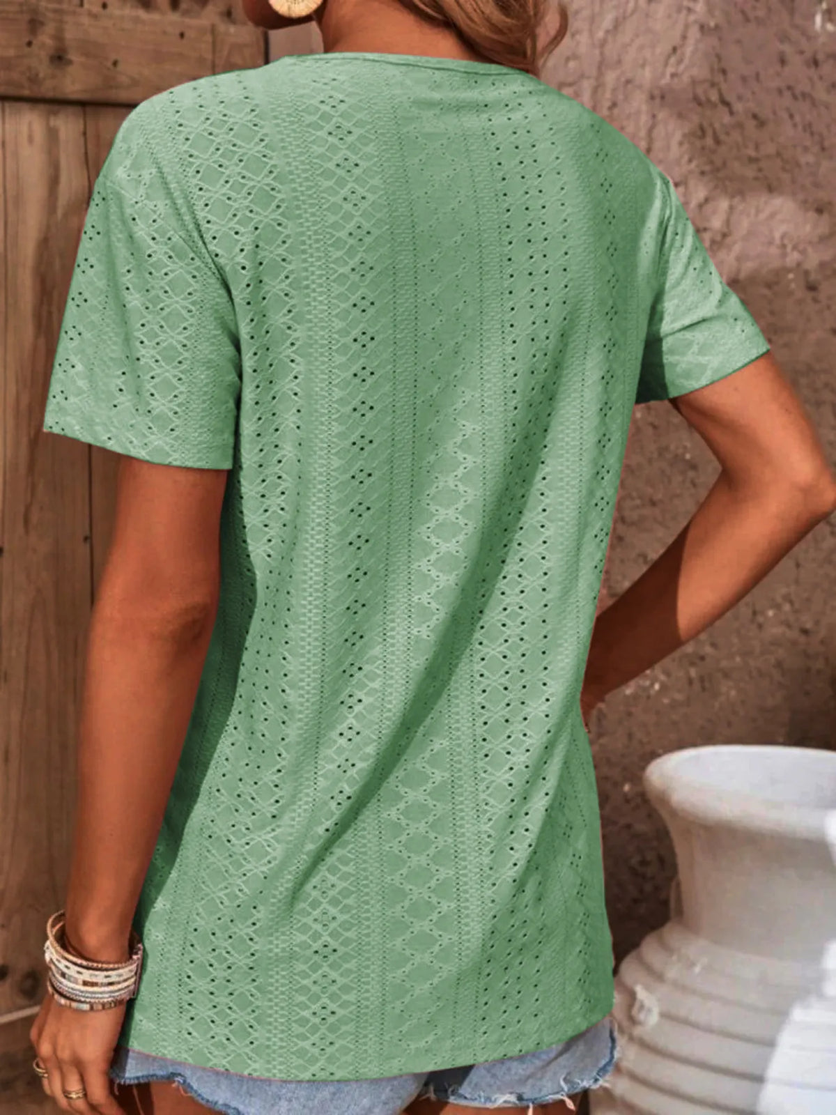 Eyelet Crisscross Short Sleeve T-shirt (11)